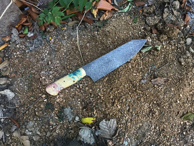 K-Tip Gyuto in CPM MagnaCut Double Acid Stone Wash Finish with Double Dyed Box Elder Handle