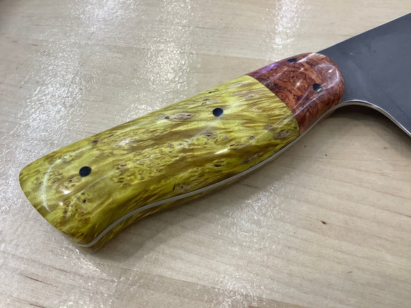 Nakiri in CPM MagnaCut, Acid/ Stone Wash Finish, Amboyna Burl & Golden Box Elder Burl Handle