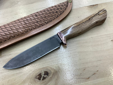 Drop Point Hunter Hidden Tang in CPM154 Copper Guard & Texas Spalted Pecan Handle