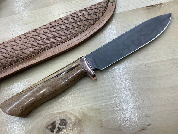 Drop Point Hunter Hidden Tang in CPM154 Copper Guard & Texas Spalted Pecan Handle