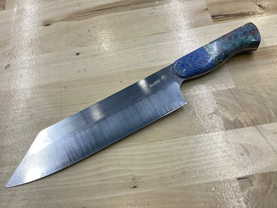 K-Tip Gyuto in CPM MagnaCut with Blue Coral Bolster & Double Dyed Box Elder Burl Handle