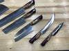 Serenity Knives Set of 7 Kitchen Knives & 10 Steak Knives - CPM 154 - Maple Burl & Burgundy Resin with Pecan Block